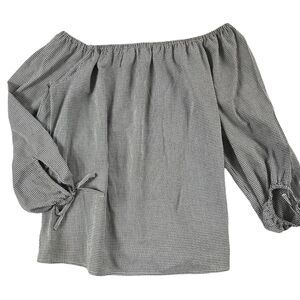 Michael Kors Womens M Plaid Off Shoulder Relaxed Top Blouse Black White Checker